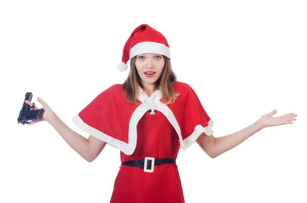 Junge Frau im roten Weihnachtsmannkostüm — Stockfoto