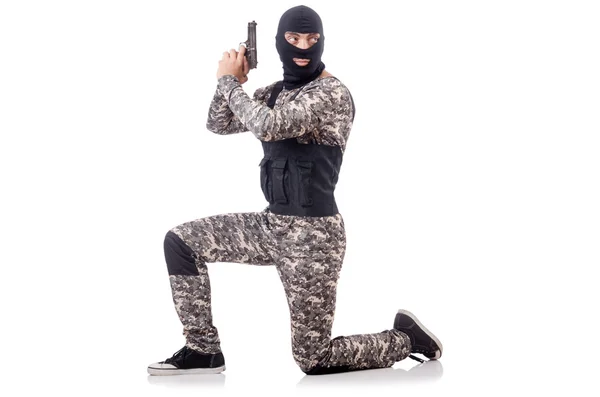 Soldier in camouflage with gun — Stock Photo, Image