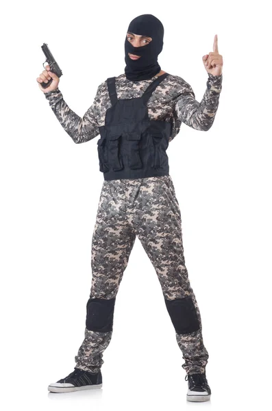 Soldat en camouflage avec pistolet — Photo