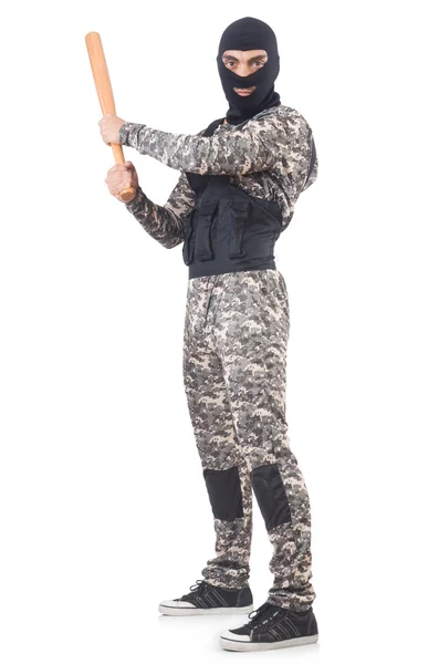 Soldier with baseball bat — Stock Photo, Image