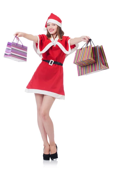 Young woman in red santa costume Stock Image