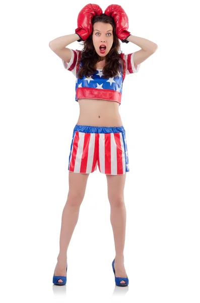 アメリカのシンボルと一致する女性ボクサー — ストック写真