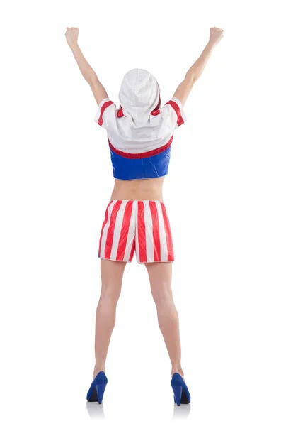 Woman boxer in uniform with US symbols — Stock Photo, Image