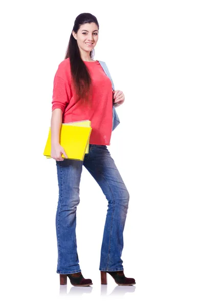 Young student with books on white — Stock Photo, Image