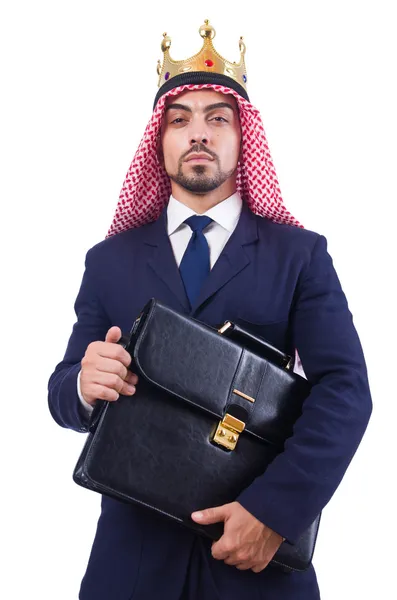 Arab businessman with crown on white — Stock Photo, Image