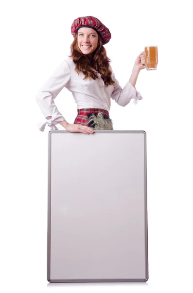 Mujer escocesa con tabla en blanco —  Fotos de Stock