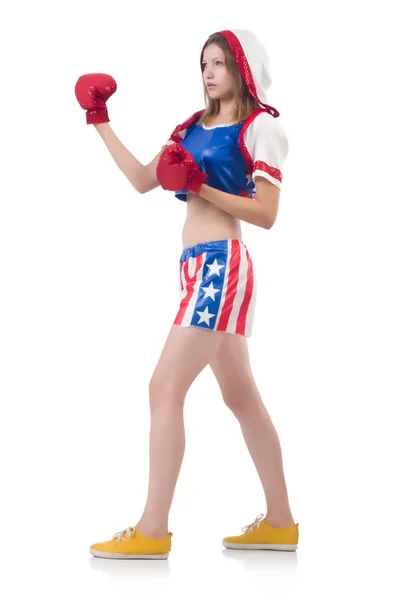 Woman boxer in uniform with US symbols — Stock Photo, Image