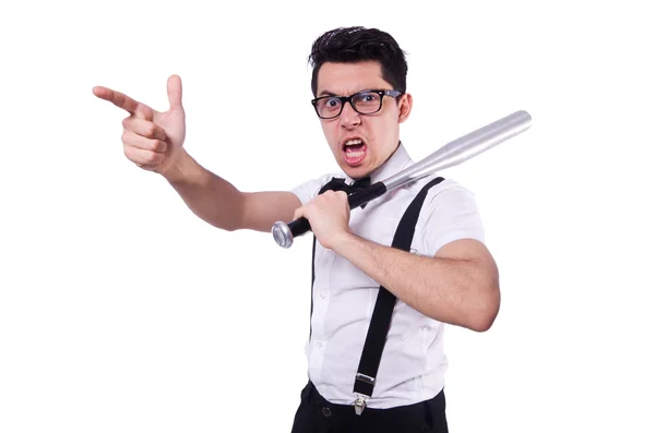 Funny man with baseball bat — Stock Photo, Image