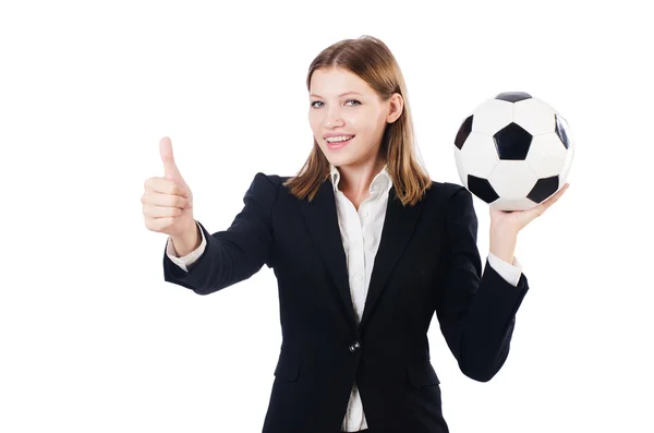 Businesswoman with ball on white — Stock Photo, Image