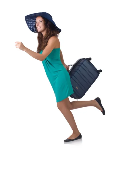 Fille avec des valises isolées sur blanc — Photo