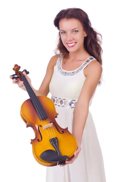 Chica joven con violín en blanco —  Fotos de Stock