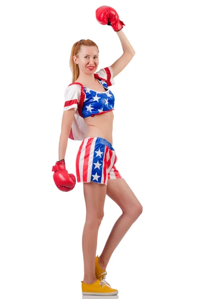 Woman boxer isolated on white — Stock Photo, Image