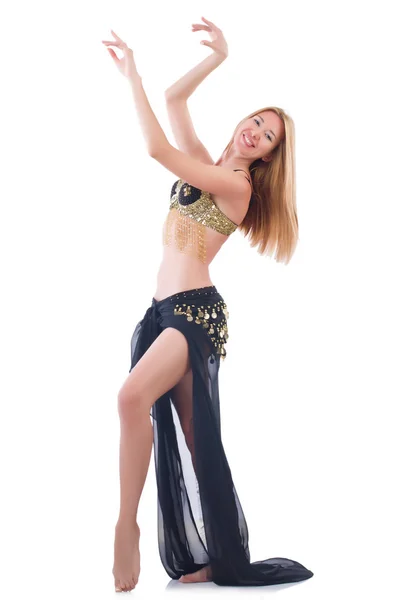 Girl dancing belly dance on white — Stock Photo, Image