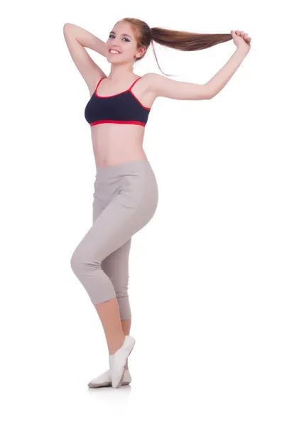 Young woman doing exercises on white — Stock Photo, Image