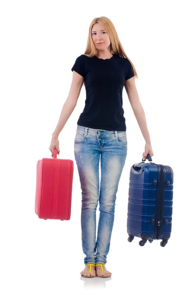 Donna che si prepara per vacanza su bianco — Foto Stock