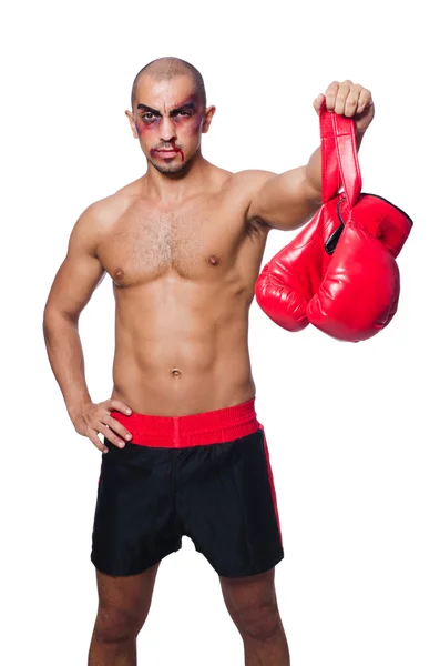 Badly beaten boxer isolated on white — Stock Photo, Image