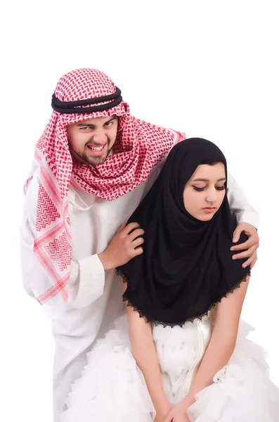 Arab man with his wife on white — Stock Photo, Image