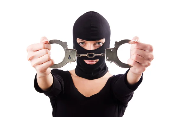 Young female criminal with handcuffs — Stock Photo, Image