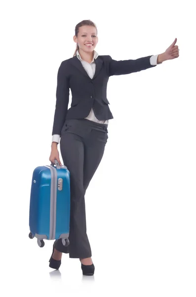 Businesswoman travelling isolated on white — Stock Photo, Image