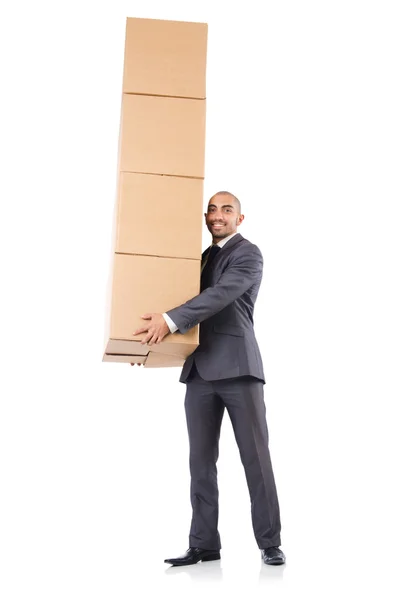 Businessman with box isolated on the white — Stock Photo, Image