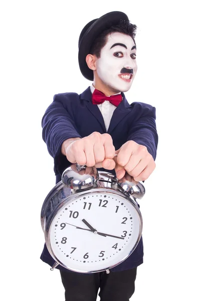 Funny man with clock on white — Stock Photo, Image