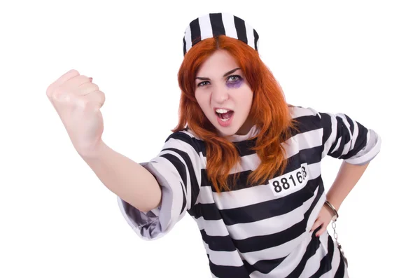 Prisoner in striped uniform on white — Stock Photo, Image