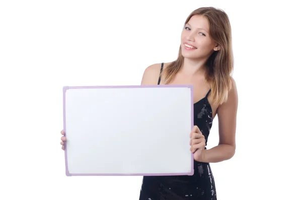 Mujer joven con cartel en blanco — Foto de Stock