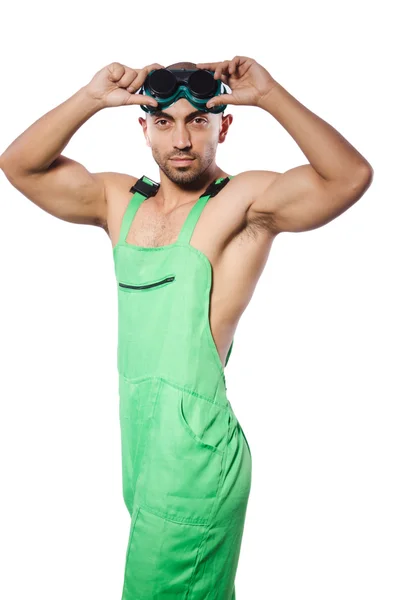 Άνθρωπος στην πράσινη ολόσωμη φόρμα με γυαλιά — Φωτογραφία Αρχείου