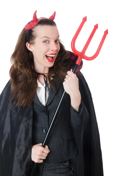 Female wearing devil costume and trident — Stock Photo, Image