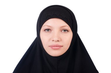 Müslüman burqa üzerinde beyaz izole kadın