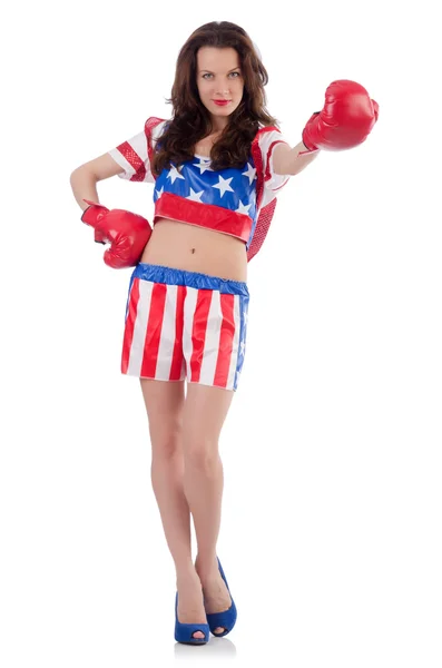 Amerikan sembollü kadın boksör. — Stok fotoğraf