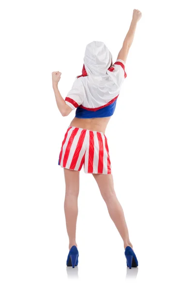 Woman boxer in uniform with US symbols — Stock Photo, Image