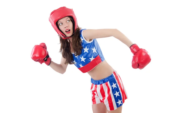 Žena boxer v uniformě se symboly USA — Stock fotografie