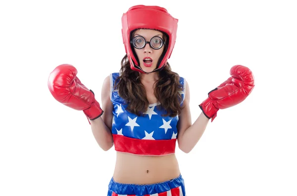 Boxeador femenino divertido aislado en blanco — Foto de Stock