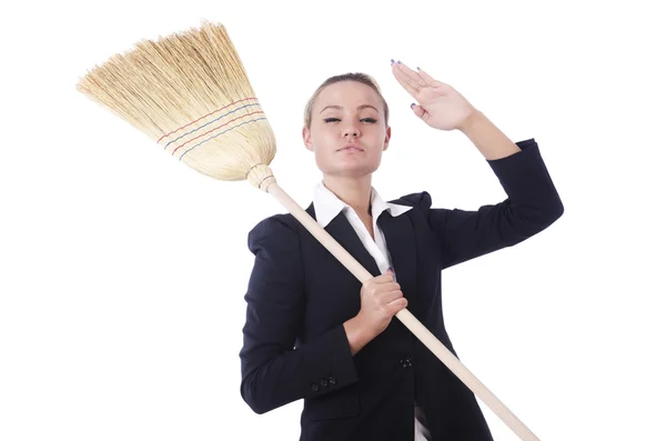 Femme d'affaires avec brosse isolée sur blanc — Photo