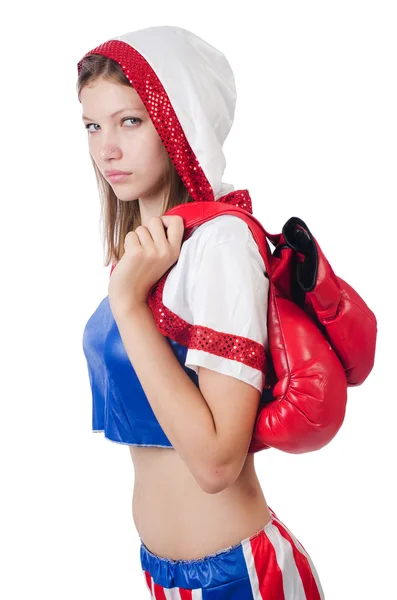 Žena boxer v uniformě se symboly USA — Stock fotografie