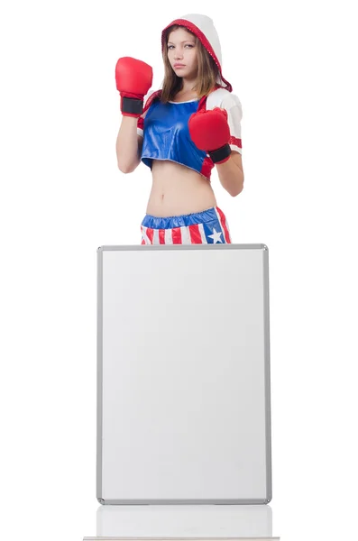 Boxeador de mujer en uniforme con símbolos de EE.UU. — Foto de Stock