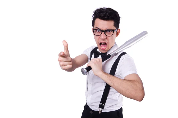 Funny man with baseball bat — Stock Photo, Image