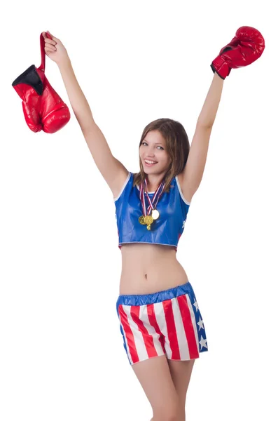身着美国符号制服的女拳击手 — 图库照片