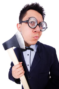 Beyaz baltalı komik iş adamı.