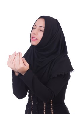 Müslüman kadın olarak izole beyaz dua