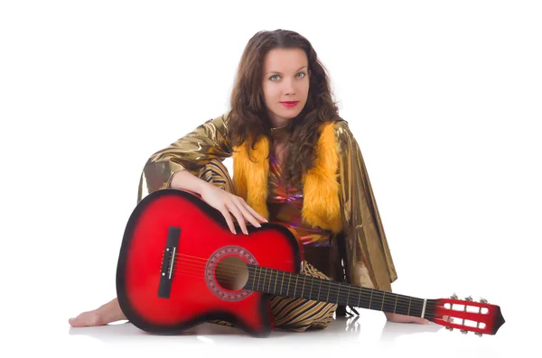 Woman with guitar in mexican clothing — Stock Photo, Image