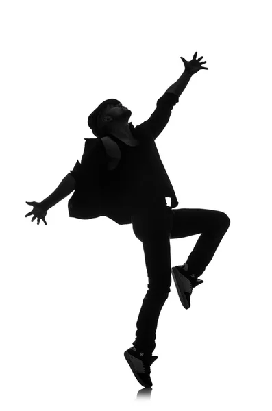 Силуэт мужского танцора, выделенный на белом — стоковое фото