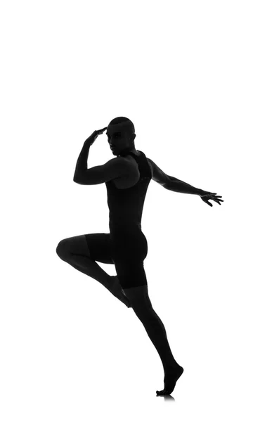 Silhouet van mannelijke danser geïsoleerd op wit — Stockfoto