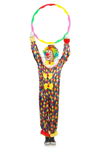 Клоун с обручем изолирован на белом — стоковое фото