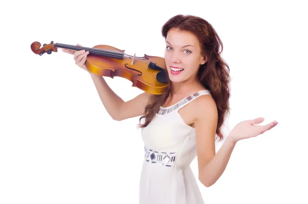 Chica joven con violín en blanco —  Fotos de Stock