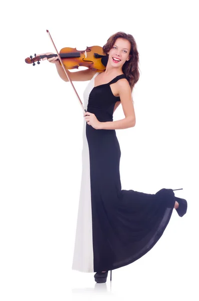 Chica joven con violín en blanco —  Fotos de Stock