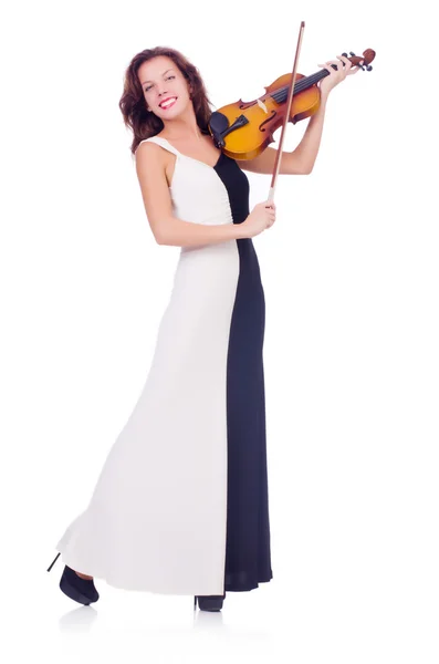 Jeune fille avec violon sur blanc — Photo