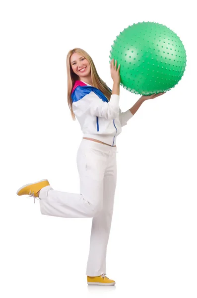 Junge Frau mit Schweizer Ball — Stockfoto