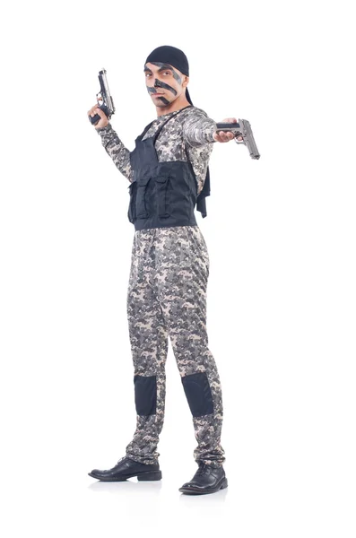 Солдат с двумя пушками — стоковое фото